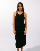 vintage ribbed midi dress in black on model